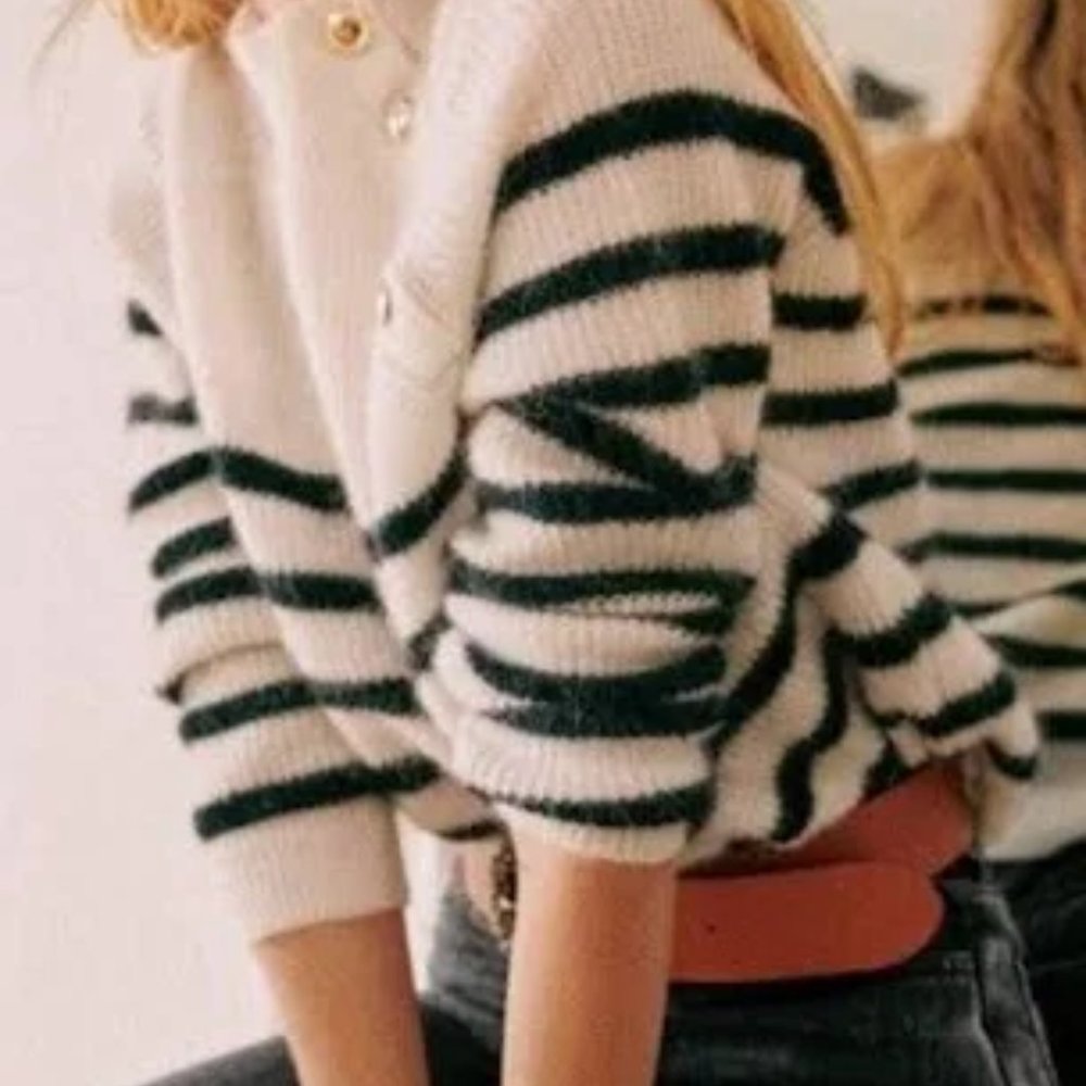 SEZANE Trudy Jumper Natural/Navy, size M, NWOT